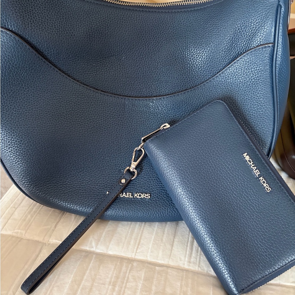 Michael Kors Blue Shoulder Bag and Wallet Combo